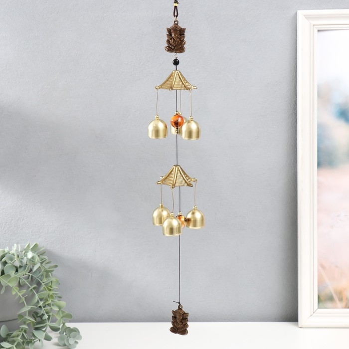 Музыка ветра металл Музыка ветра металл "Ганеша" 6 колокольчиков под бронзу 42 см