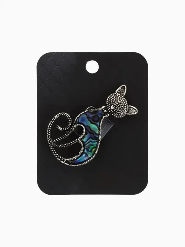 Брошь &laquo;Галиотис&raquo;, кошка грациозная, зелёная в чернёном серебре