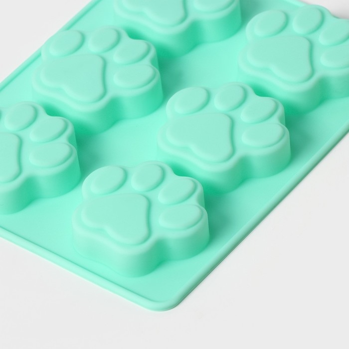 Форма для выпечки Доляна «Животные.Лапка», силикон, 18×13,8 см, 6 ячеек (5×5,4 см), бирюзовая Форма для выпечки Доляна «Животные.Лапка», силикон, 18×13,8 см, 6 ячеек (5×5,4 см), бирюзовая