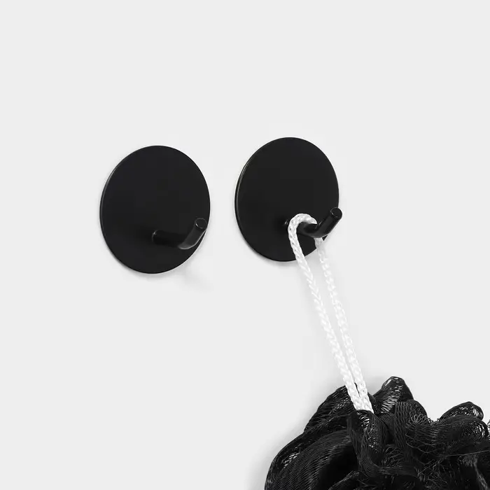 Крючки самоклеящиеся St&ouml;lz &laquo;Классика&raquo;, 2 шт., круг, 4.5&times;4.5&times;3 см, чёрные