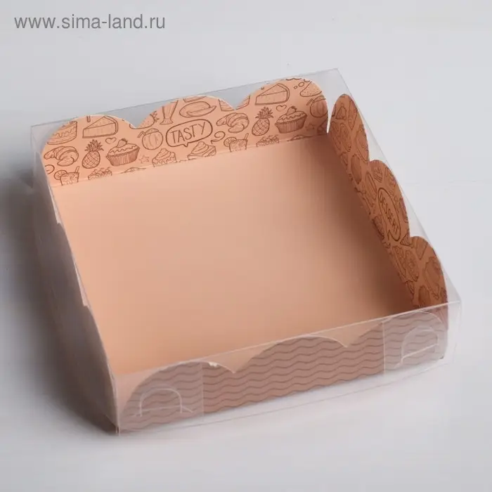 Коробка для печенья, кондитерская упаковка с PVC крышкой, Desert, 10.5 х 10.5 х 3 см
