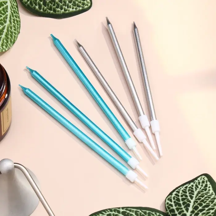 Свечи в торт &laquo;Ройс&raquo;, 6 шт., высокие, 13 см, серебряные и голубые