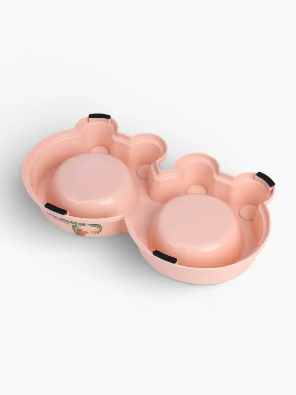 Миска двойная, 27.8&times;15.5&times;4 см, на пластиковой основе, металл, розовая