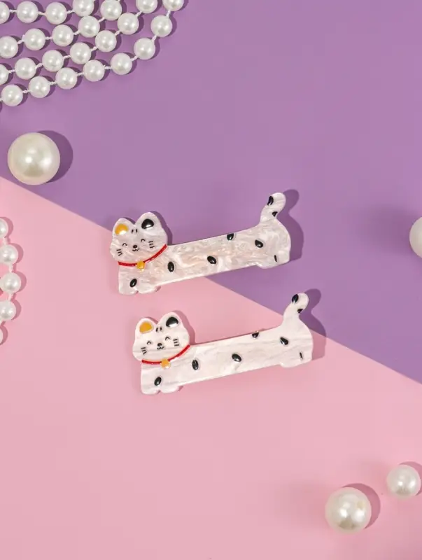 Зажим для волос "Мультизаврик" (набор 2 шт) котик, 6,5 см