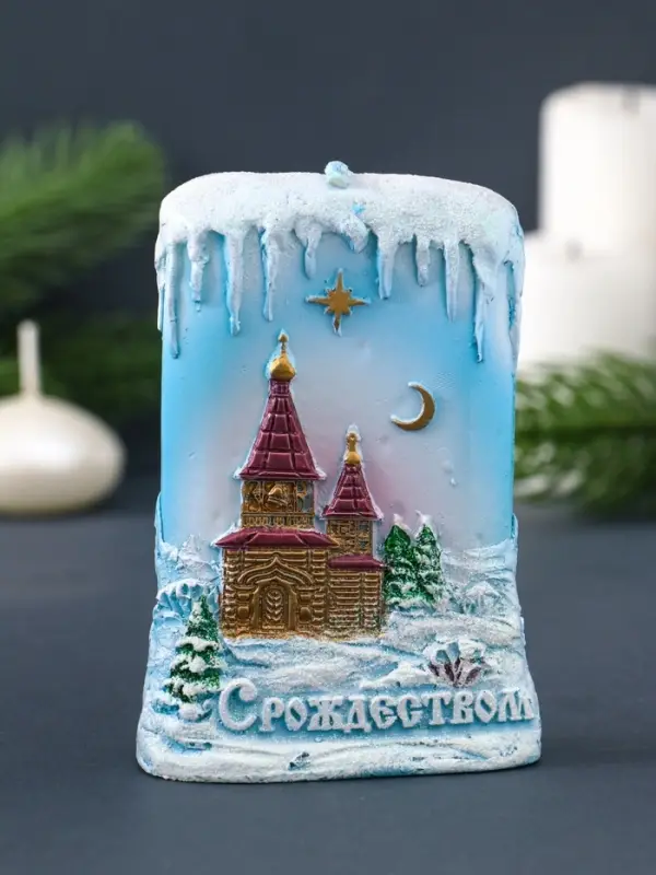 Свеча декоративная &laquo;Ледяная&raquo; 7&times;3.5&times;10.5 см, голубой