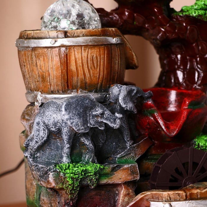 Фонтан "Слоники у воды, бочки и кувшины" 12х18х25 см (с подсветкой)
