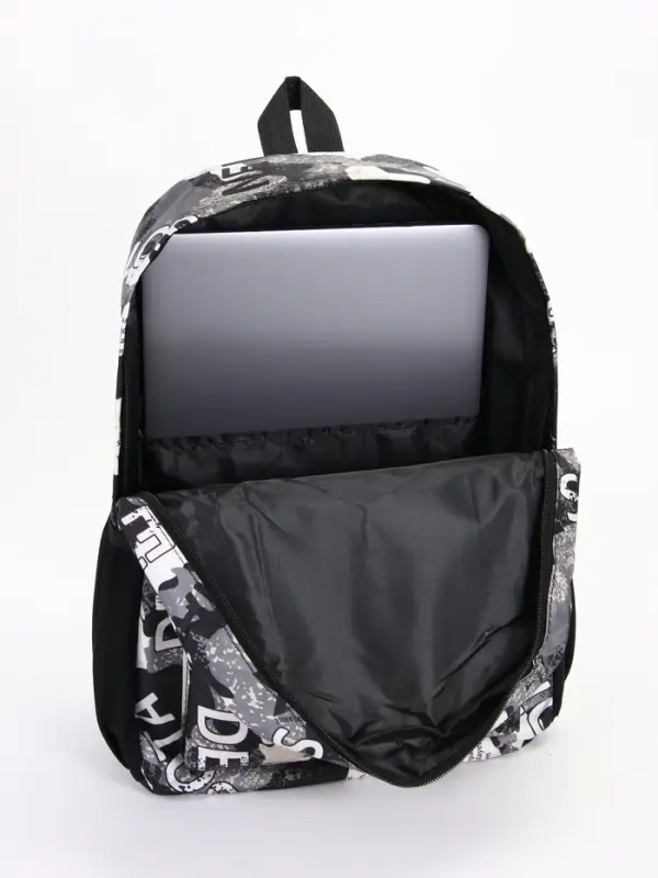 Рюкзак школьный на молнии, с принтом, размер 30&times;13&times;42 см, чёрный