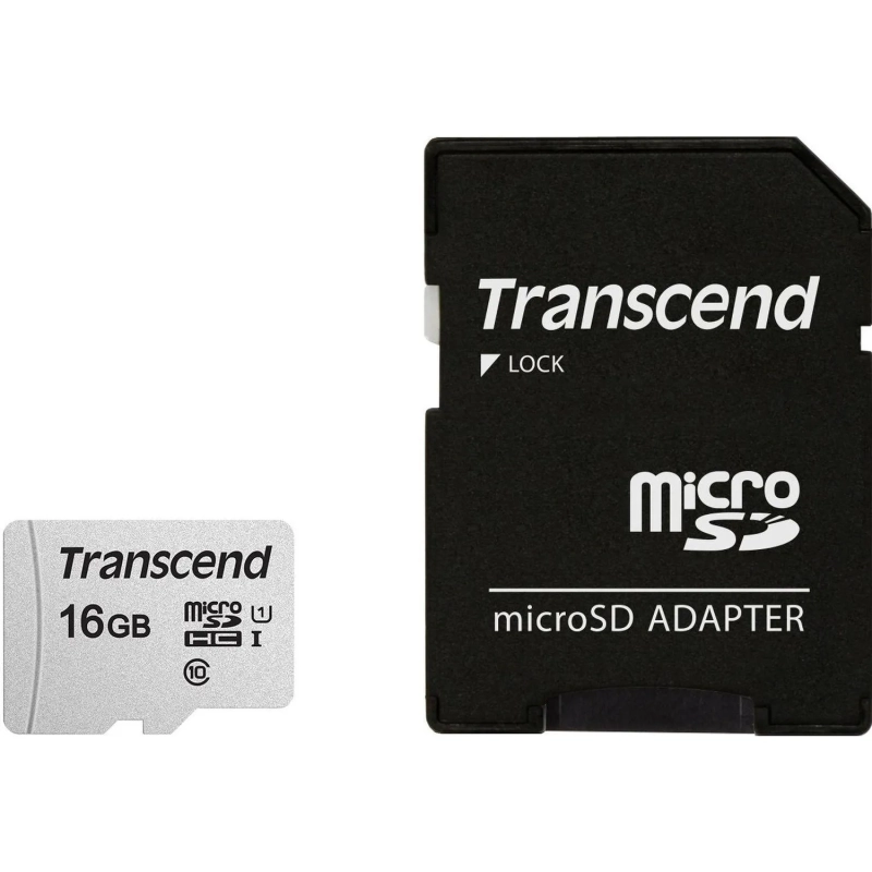 Карта памяти Transcend 300S microSDHC 16Gb UHS-I Cl10 +ад, TS16GUSD300S-A