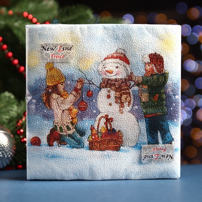 Новый год. Салфетки бумажные New Line FRESCO Снеговик и дети 2 слоя 20 листов Новый год. Салфетки бумажные New Line FRESCO Снеговик и дети 2 слоя 20 листов