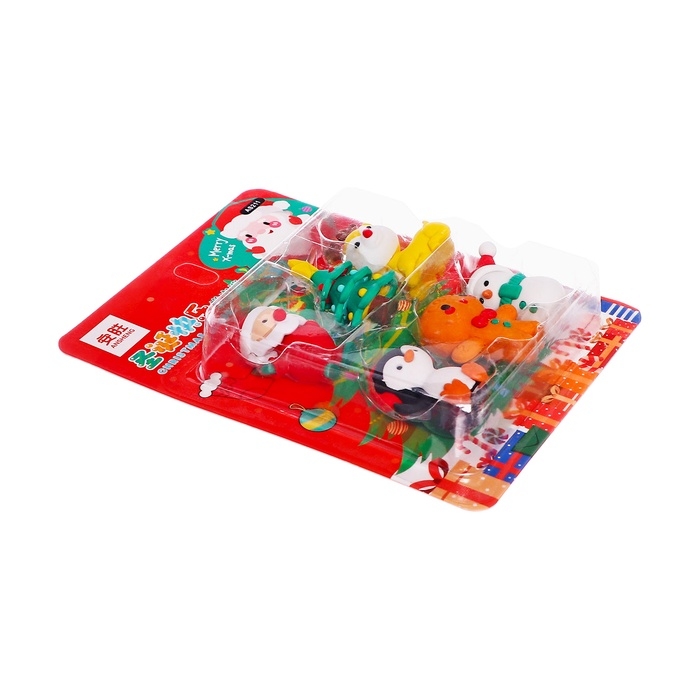 Набор ластиков фигурных, 6 штук, новогодние, в блистере Набор ластиков фигурных, 6 штук, новогодние, в блистере