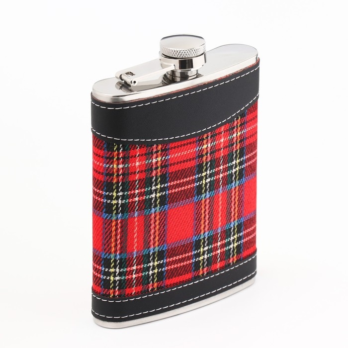 Фляжка для алкоголя Фляжка для алкоголя "Клетка", нержавеющая сталь, подарочная, армейская, 240 мл, 8 oz