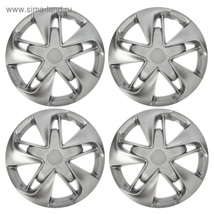 Колпаки колесные R15 Колпаки колесные R15 "СУПЕР АСТРА", серебристый карбон, набор 4 шт.