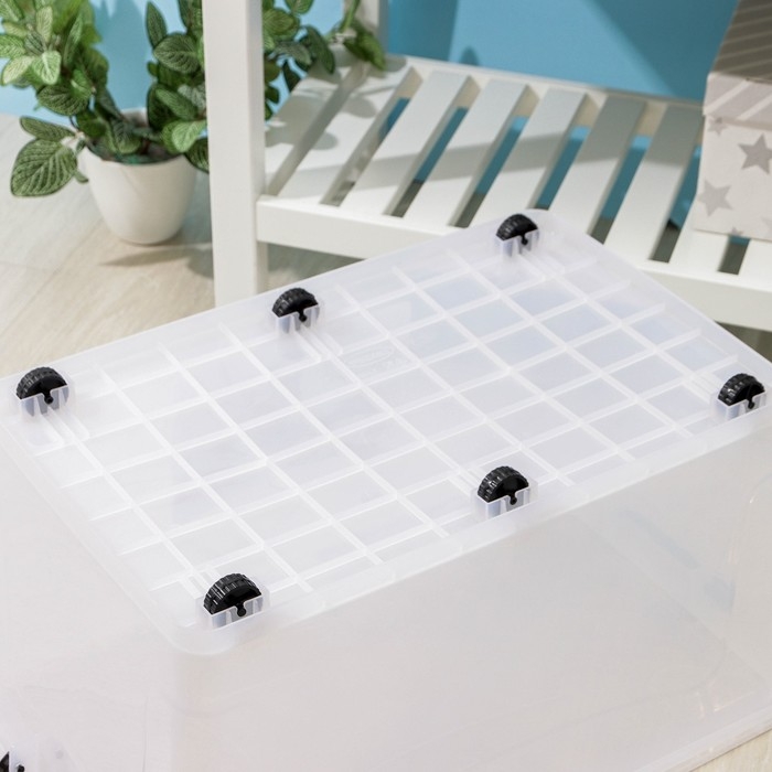 Контейнер для хранения с крышкой, 50 л, 61×39×32 см, на колёсиках, прозрачный Контейнер для хранения с крышкой, 50 л, 61×39×32 см, на колёсиках, прозрачный