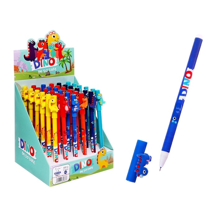 Ручка гелевая 0.5 мм, со стираемыми чернилами, синяя, штрихкод на штуке, МИКС Дино Ручка гелевая 0.5 мм, со стираемыми чернилами, синяя, штрихкод на штуке, МИКС Дино