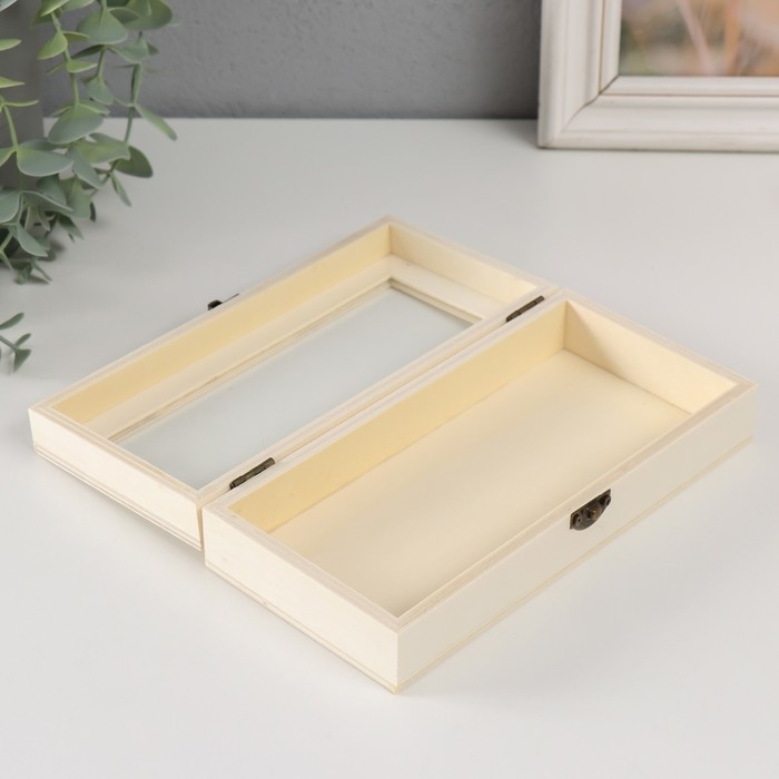 Шкатулка дерево под роспись со стеклом "Прямоугольная" замок пряжка 18,5х9х4,5 см