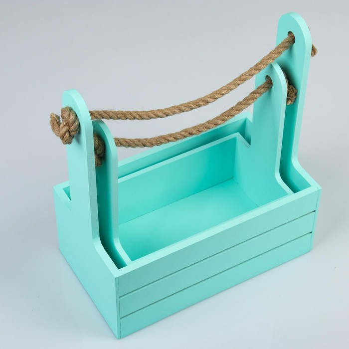 Набор кашпо деревянных 2 в 1 (25×15×30; 21×12×23 см)  Набор кашпо деревянных 2 в 1 (25×15×30; 21×12×23 см) "Dear", ручка канат, мята