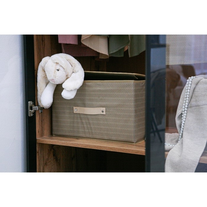 Короб стеллажный для хранения с крышкой Доляна «Гусиная лапка», 40×30×25 см, цвет бежевый Короб стеллажный для хранения с крышкой Доляна «Гусиная лапка», 40×30×25 см, цвет бежевый