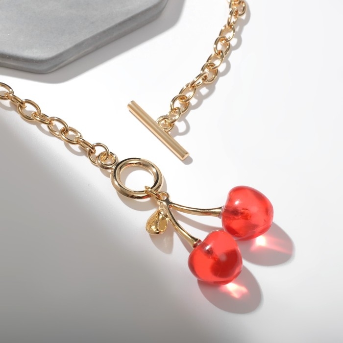 Кулон  Кулон "Цепь" ветка вишни, цвет красный в золоте, 45 см