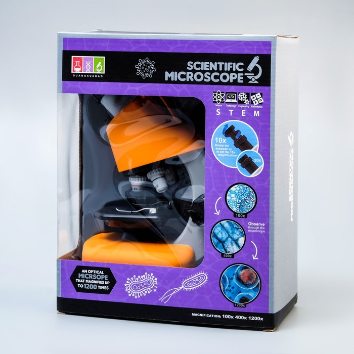 Микроскоп Микроскоп "Юный биолог" кратность до х1200, желтый, подсветка