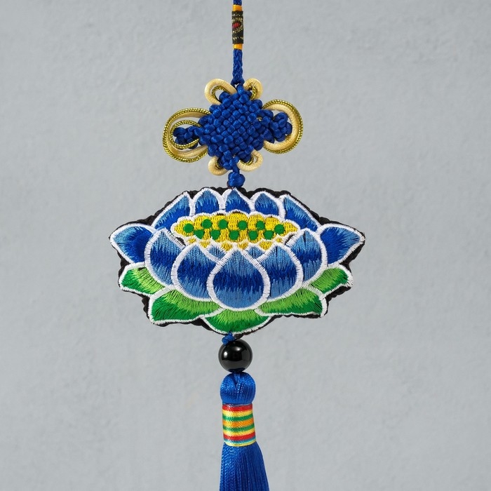 Подвеска текстиль Подвеска текстиль "Лотос" синяя 2х10х29 см