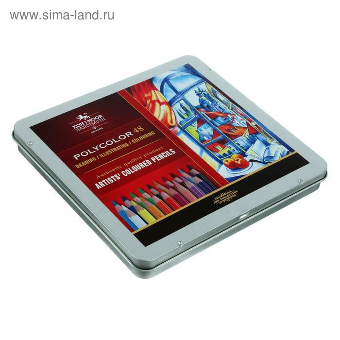 Карандаши художественные PolyColor 3826, 48 цветов, мягкие, в металлическом пенале Карандаши художественные PolyColor 3826, 48 цветов, мягкие, в металлическом пенале