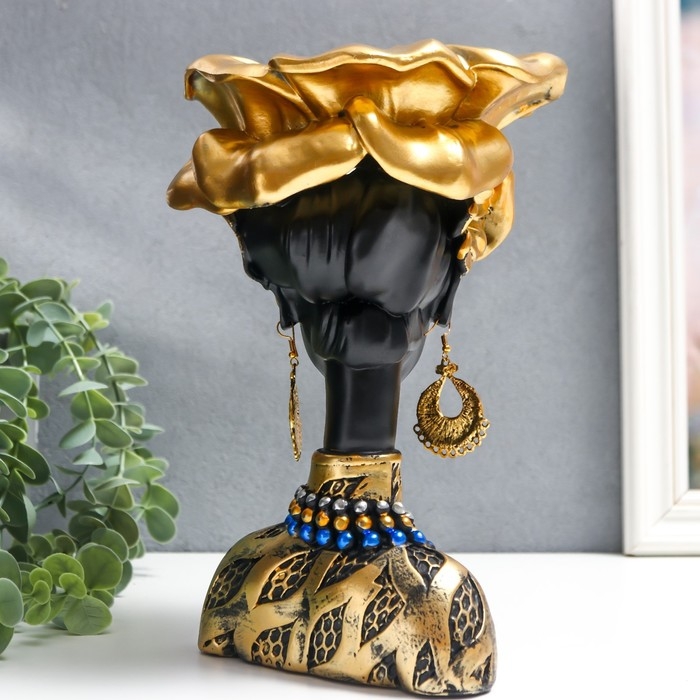 Сувенир полистоун бюст подставка Сувенир полистоун бюст подставка "Девушка из Африки" чёрный с золотом 23х15х15 см