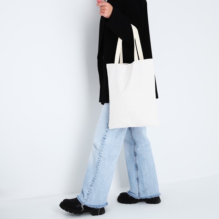 Шопер однотонный, 35 х 0.5 х 40 см, двунитка, без подклада, бежевый Шопер однотонный, 35 х 0.5 х 40 см, двунитка, без подклада, бежевый