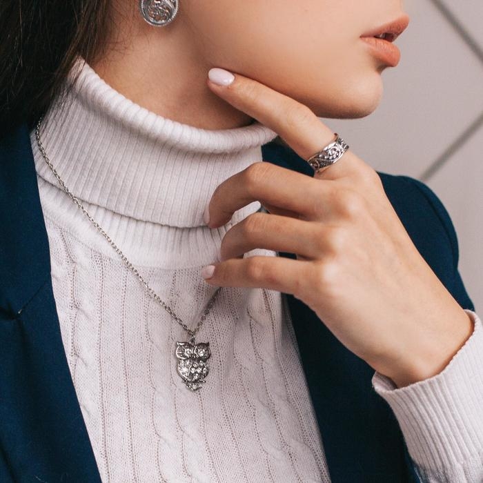 Кулон «Сова» ажурная, цвет белый в серебре, 45 см Кулон «Сова» ажурная, цвет белый в серебре, 45 см