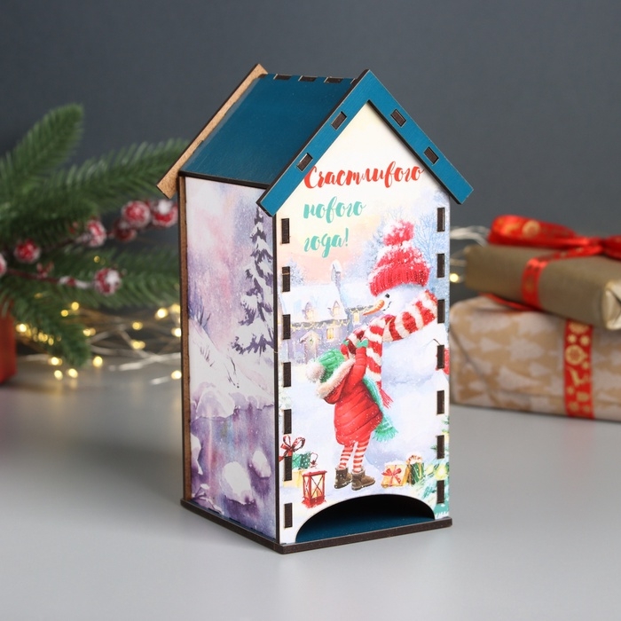 Новогодний чайный домик  Новогодний чайный домик "Счастливого НГ" 20х10,5х10 см МИКС