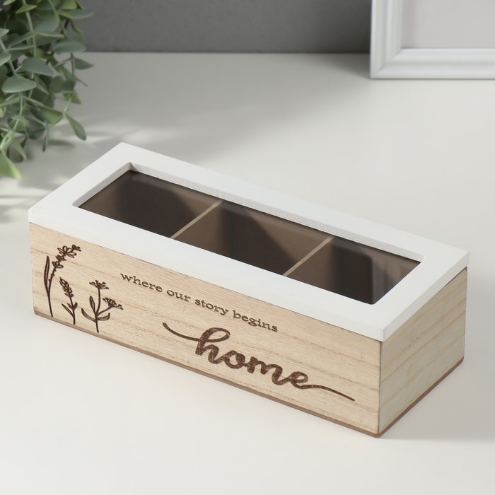 Шкатулка дерево с делениями "Разнотравье" 23х9х8,3 см