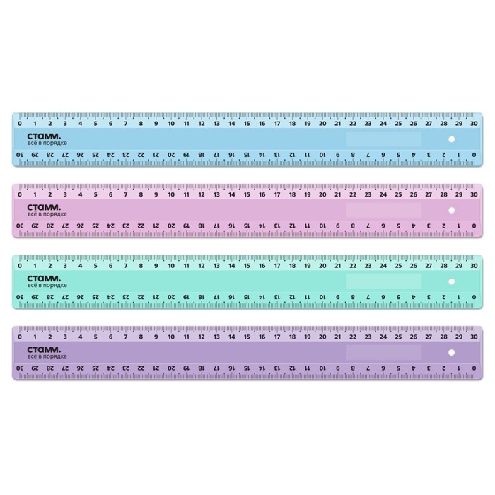 Линейка 30 см СТАММ, пластиковая, 2 шкалы, непрозрачная, пастельные цвета, европодвес, МИКС Линейка 30 см СТАММ, пластиковая, 2 шкалы, непрозрачная, пастельные цвета, европодвес, МИКС