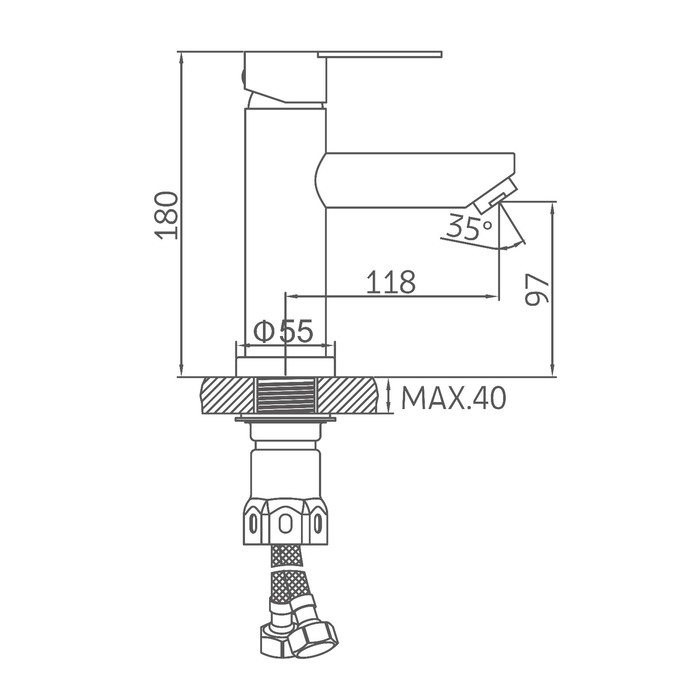 Смеситель для раковины Accoona A96103, однорычажный, с гайкой, нержавеющая сталь, сатин Смеситель для раковины Accoona A96103, однорычажный, с гайкой, нержавеющая сталь, сатин