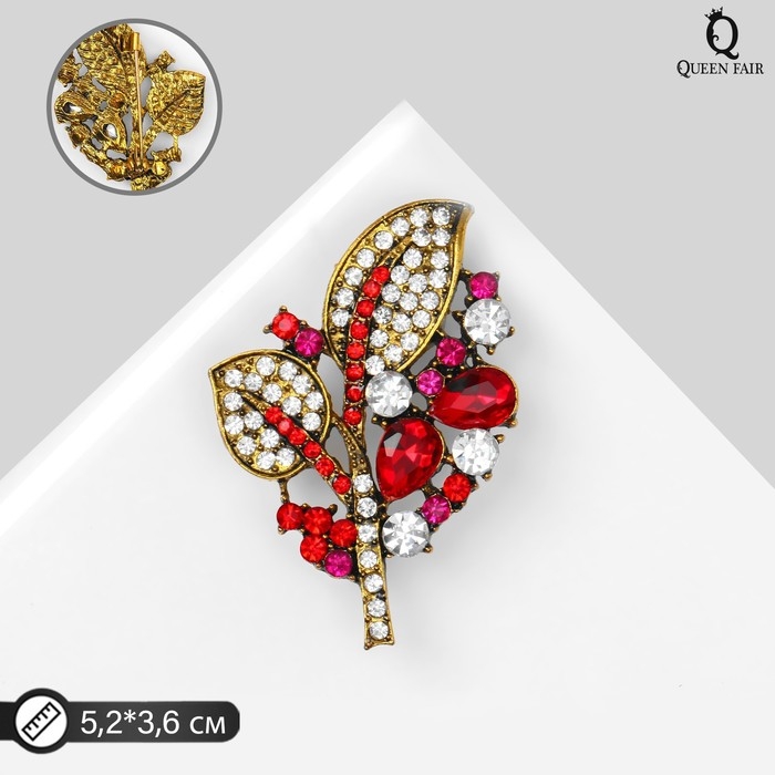 Брошь «Листва» весенняя, цвет красный в чернёном золоте Брошь «Листва» весенняя, цвет красный в чернёном золоте