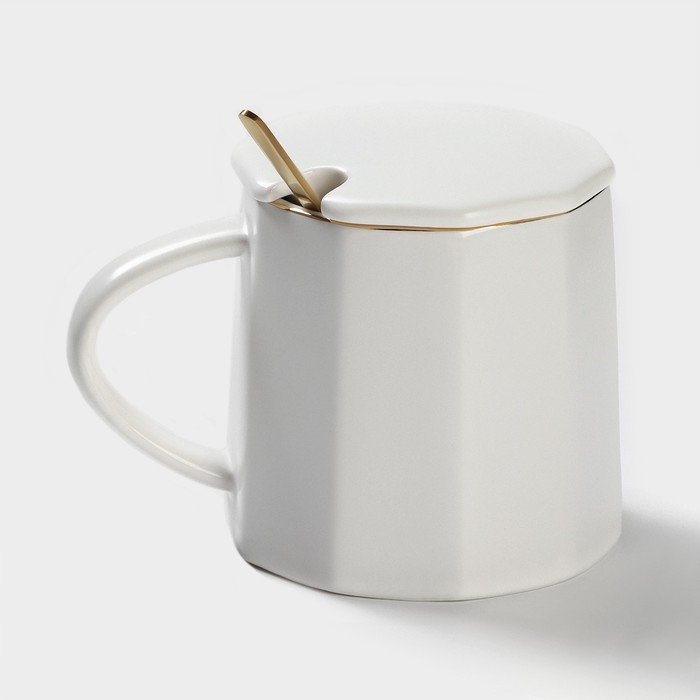Кружка керамическая с ложкой Simple, 350 мл, цвет белый Кружка керамическая с ложкой Simple, 350 мл, цвет белый