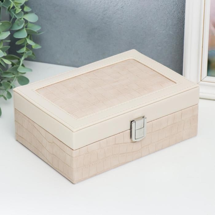 Шкатулка кожзам для украшений  Шкатулка кожзам для украшений "Молочный питон" комбинированная 7,5х14х20 см