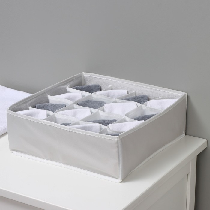 Органайзер для хранения белья LaDо́m, 16 ячеек, 32×32×12 см, цвет серый Органайзер для хранения белья LaDо́m, 16 ячеек, 32×32×12 см, цвет серый