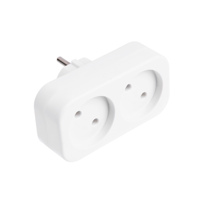 Разветвитель, 2 розетки, 10А, без з/к, 220 В, белый Разветвитель, 2 розетки, 10А, без з/к, 220 В, белый