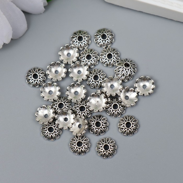 Декор шляпка для бусин металл Декор шляпка для бусин металл "Цветок из капель" серебро G030B892 набор 30 шт 0,8х0,8 см