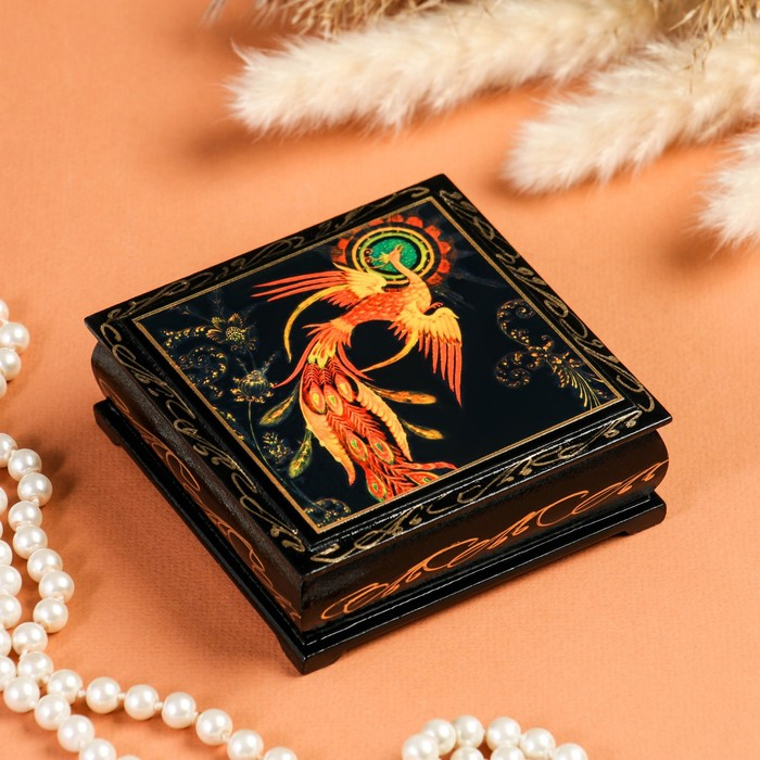 Шкатулка «Жар-птица», 10×10 см, лаковая миниатюра Шкатулка «Жар-птица», 10×10 см, лаковая миниатюра