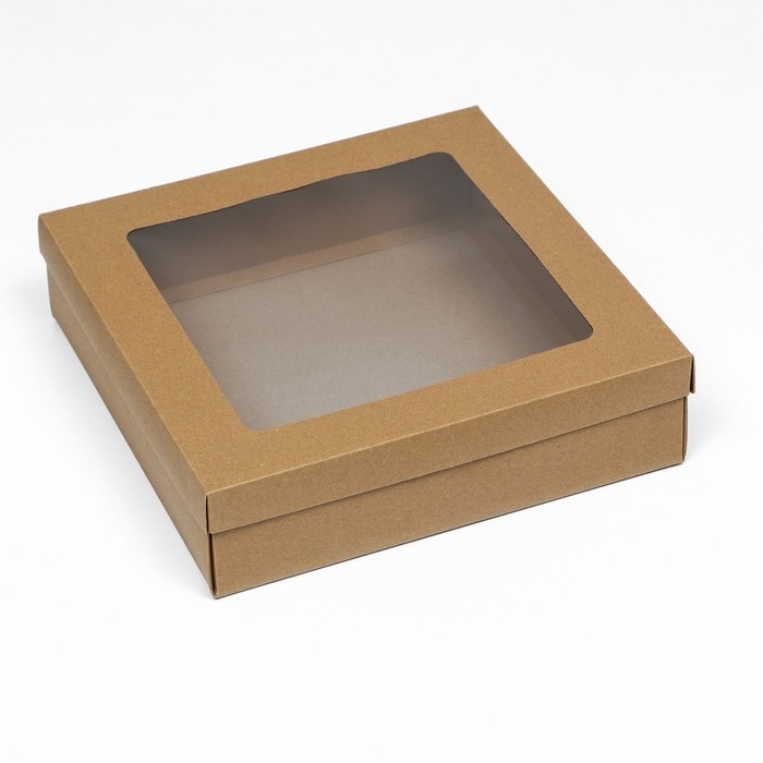 Коробка подарочная складная, упаковка, крышка-дно, с окном, крафт, 30 х 30 х 8 см Коробка подарочная складная, упаковка, крышка-дно, с окном, крафт, 30 х 30 х 8 см