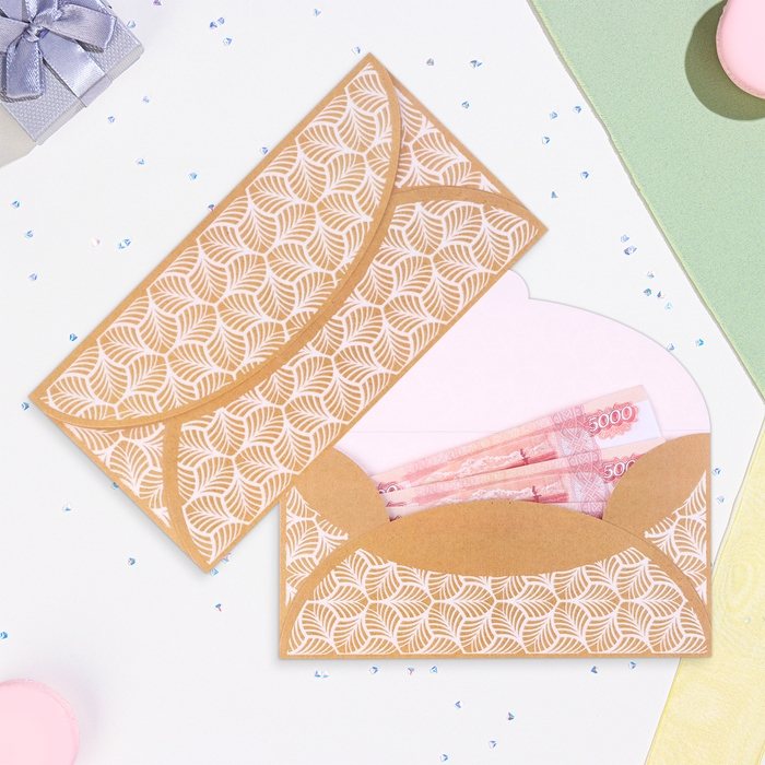 Конверт для денег Конверт для денег "Универсальный" белые узоры, 19 х 10 см