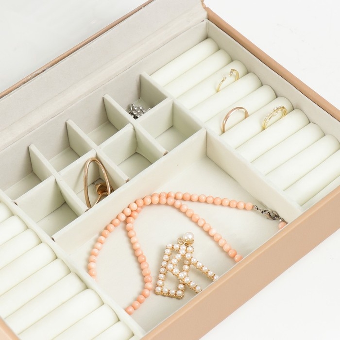 Шкатулка кожзам для украшений  Шкатулка кожзам для украшений "Хэмптонс" бежевая 5,5х27х18 см