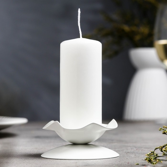 Подсвечник металл на 1 свечу Подсвечник металл на 1 свечу "Кувшинка Н", 3,5х7,3 см, белый