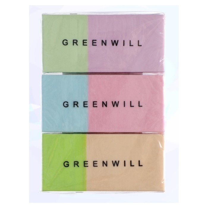 Набор Ластик прямоугольный, 3 штуки, МИКС Набор Ластик прямоугольный, 3 штуки, МИКС