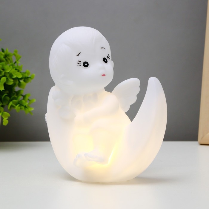 Ночник Ночник "Ангелок на луне" LED батарейки 3xLR белый 10х13х15 см RISALUX