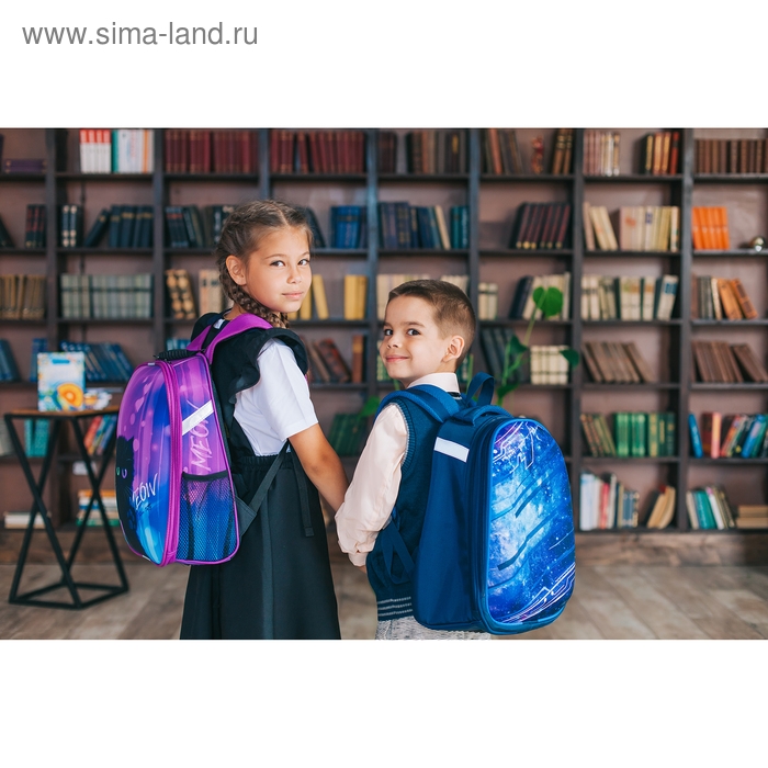 Рюкзак каркасный школьный, 37 х 28 х 19 см, Calligrata К Рюкзак каркасный школьный, 37 х 28 х 19 см, Calligrata К "Крутой космос", синий