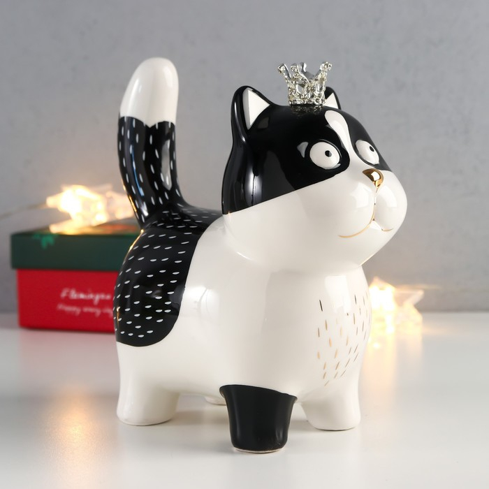 Сувенир керамика Сувенир керамика "Котик в короне" бело-чёрный с золотом 16,3х7,5х15 см