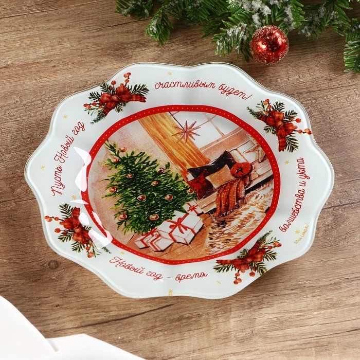 Новый год. Тарелка стеклянная «Новый год», 23 см Новый год. Тарелка стеклянная «Новый год», 23 см