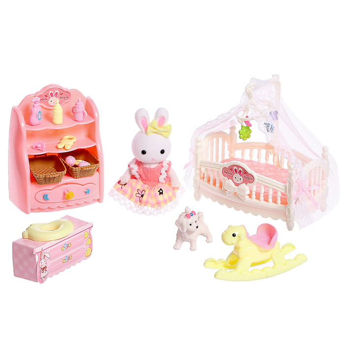 Игровой набор «Зайчик: детская комната» с набором мебели, питомцем и аксессуарами, МИКС