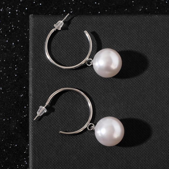 Серьги с жемчугом «Карелия» сфера на кольце, цвет белый в серебре, d=2,5, бусина №16 Серьги с жемчугом «Карелия» сфера на кольце, цвет белый в серебре, d=2,5, бусина №16